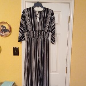 BeBop Black & White Vertical Stripe Maxi Jumpsuit